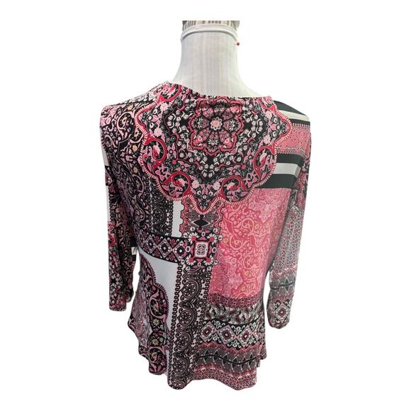 Southern Lady Pink Paisley Faux Wrap Blouse Size M - Picture 2 of 3